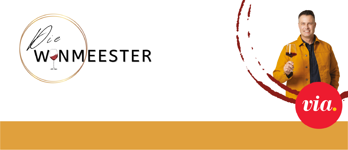 Die Wynmeester header with the logo and Danie van der Merwe and the via logo