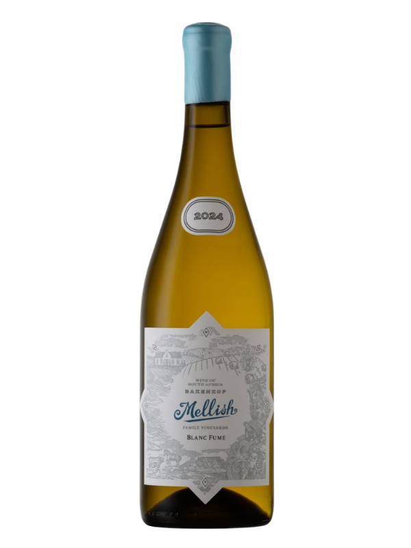 Mellish Bakenkop Blanc Fume 2024 white wine bottle on black background